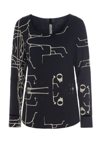 YOGA BLUSE - 96042 - ART PRINT BLACK