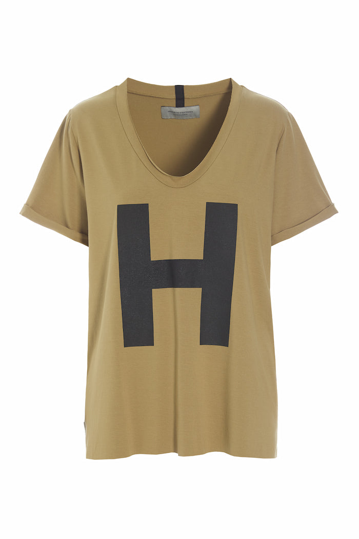 HENRIETTE STEFFENSEN COPENHAGEN BLUSE V-AUSSCHNITT H DRUCK - 96082H T-SHIRTS OLIVE 655