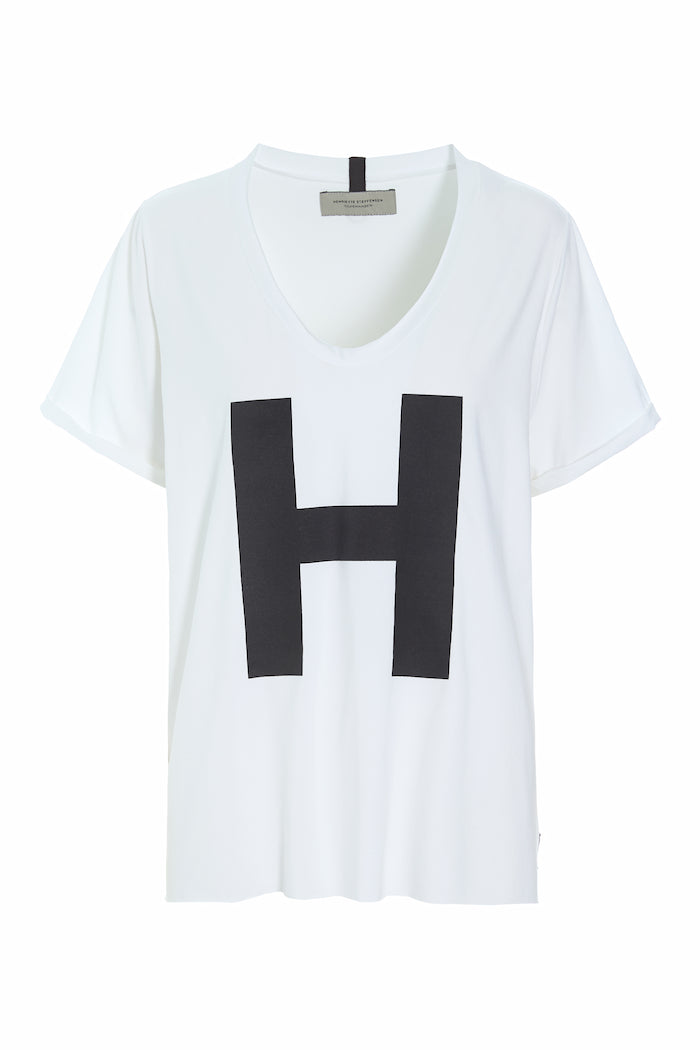 HENRIETTE STEFFENSEN COPENHAGEN BLUSE V-AUSSCHNITT DRUCK - 96082H T-SHIRTS WHITE 816
