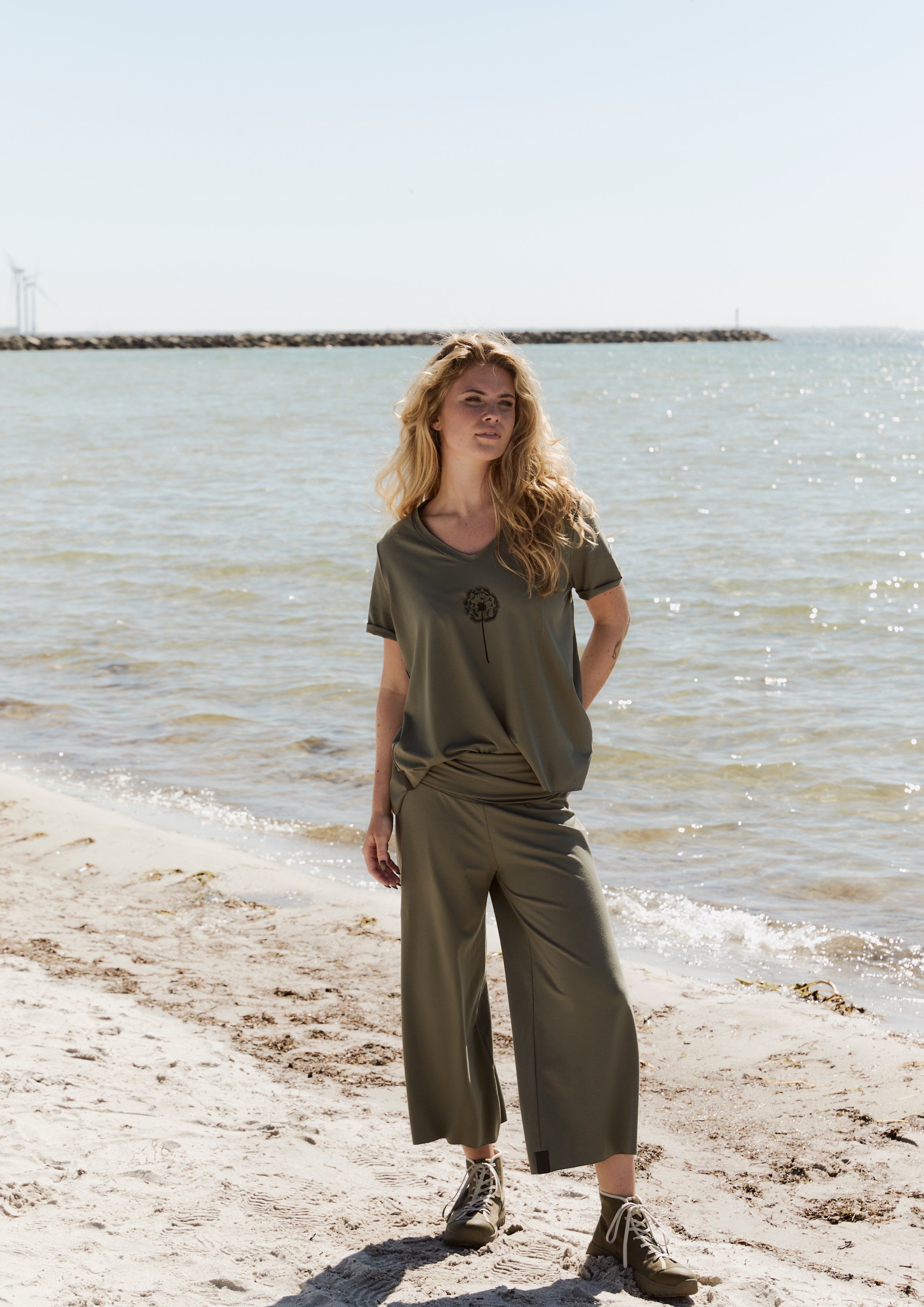 HENRIETTE STEFFENSEN COPENHAGEN HOSE MIT FALTEN AN DER TAILLE - 99017 BUKSER DUSTY GREEN 609