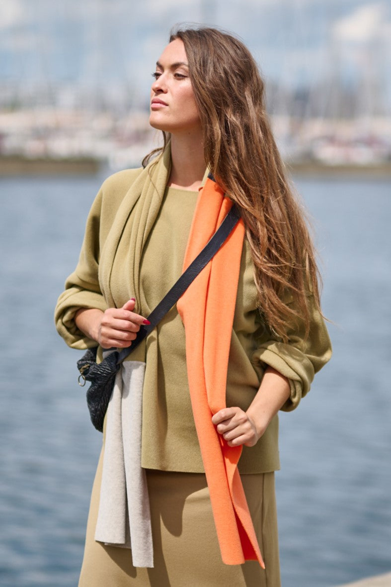 HENRIETTE STEFFENSEN COPENHAGEN NO WASTE SCHAL - 4063NW SCARFS OLIVE/SAND/ORANGE 462