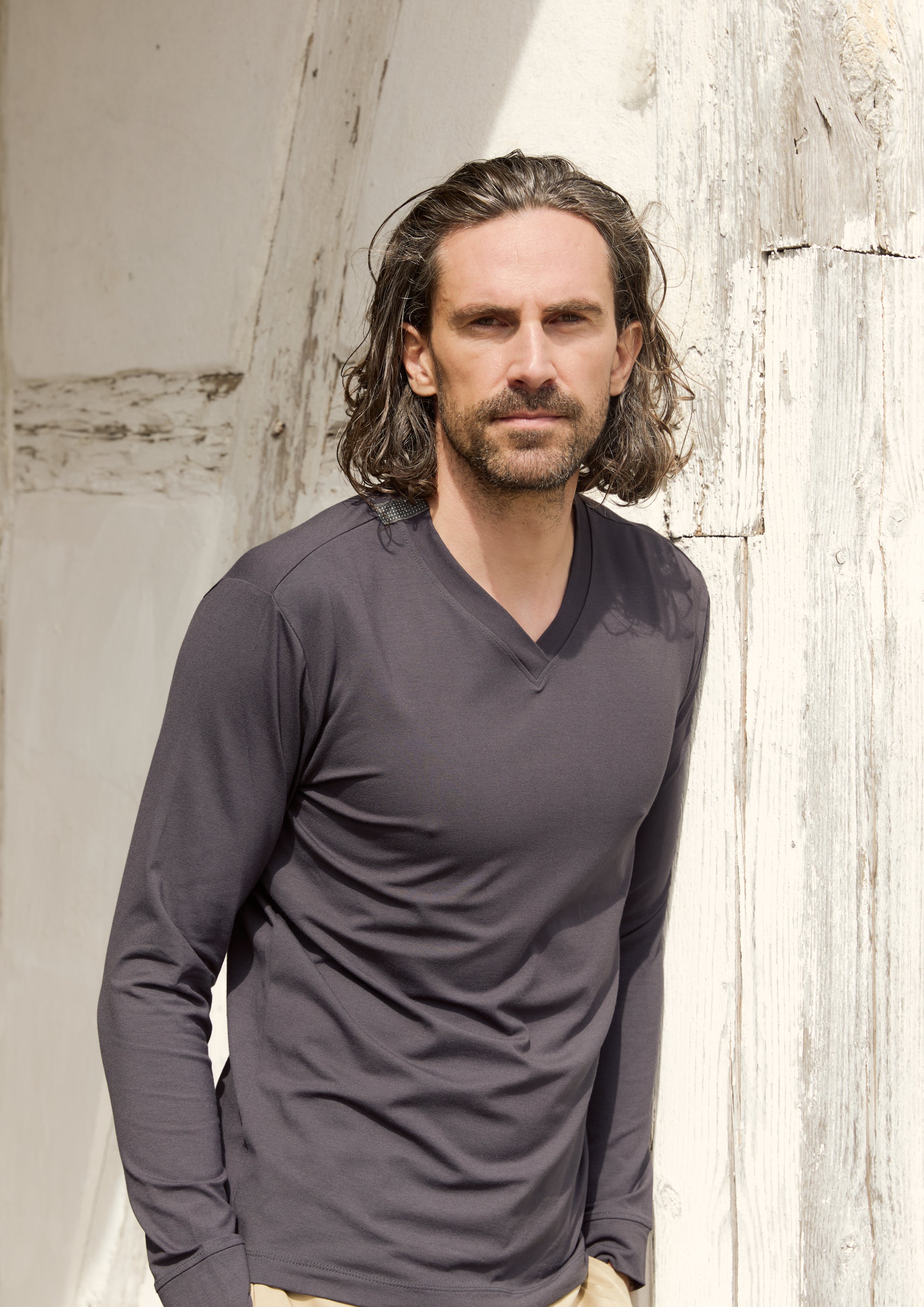 CARL BY STEFFENSEN COPENHAGEN T-SHIRT V-AUSSCHNITT LANGARM - 1021C T-SHIRTS DEEP BLUE 502