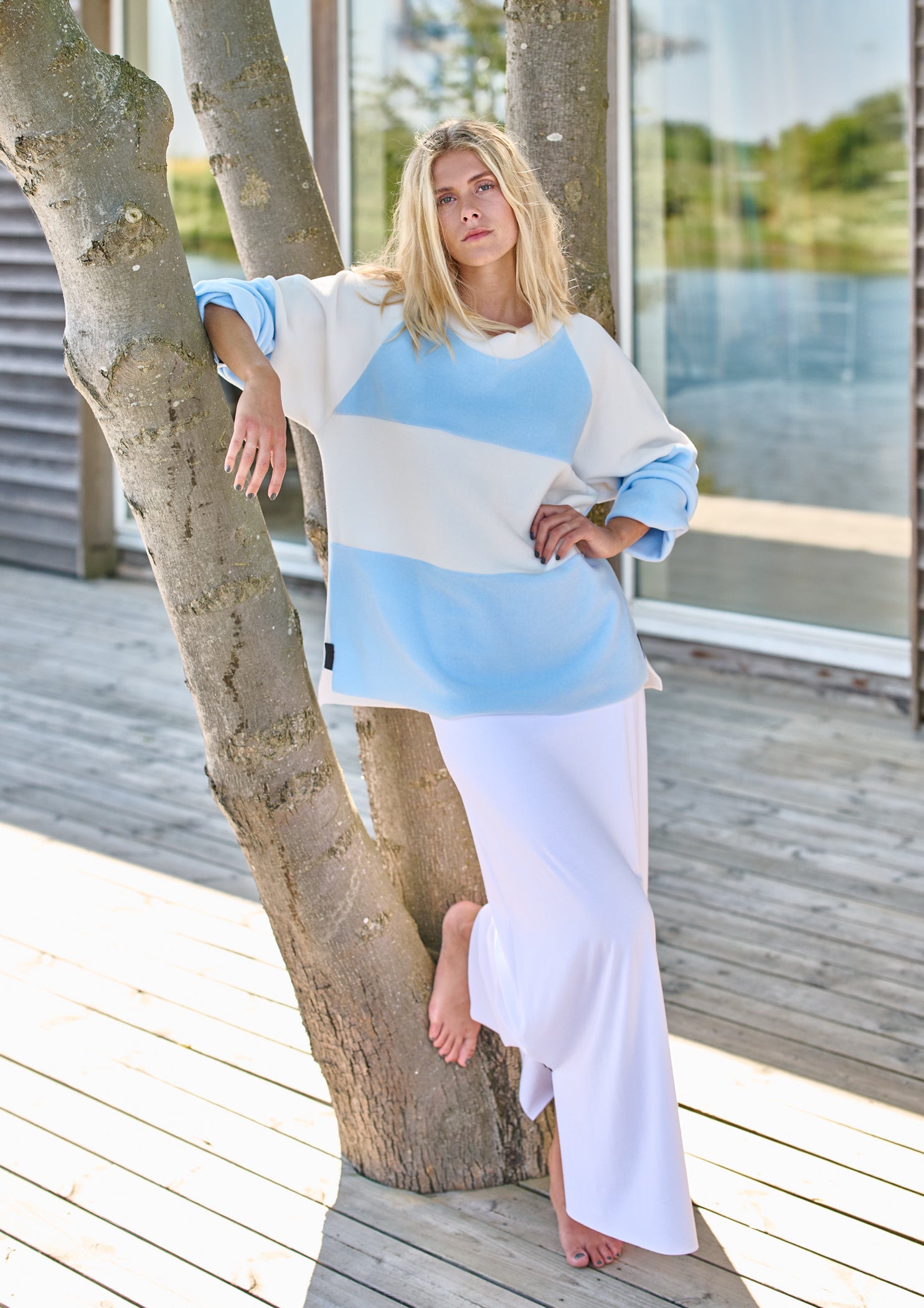 HENRIETTE STEFFENSEN COPENHAGEN BLUSE LOCKERER PASSFORM - 1357 BLUSER BABY BLUE/OFF WHITE 692