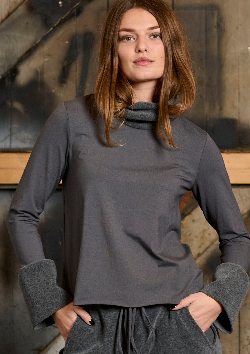 HENRIETTE STEFFENSEN COPENHAGEN BLUSE MIT HOHEM AUSSCHNITT - 6037MIX BLUSER GREY/GREY 649
