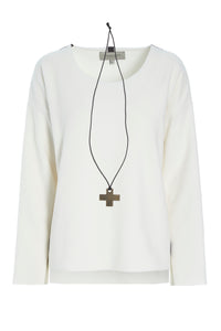 BLUSE MIT RUNDEM HALS - 1355 - OFF WHITE
