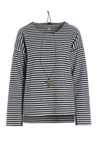 BLUSE MIT RUNDEM HALS - 1355 - STRIPES B&W