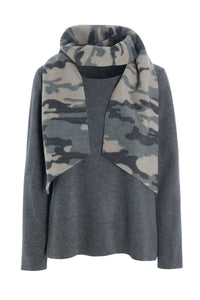 BLUSE MIT SCHAL - 1325 - GREY/CAMUFLAGE