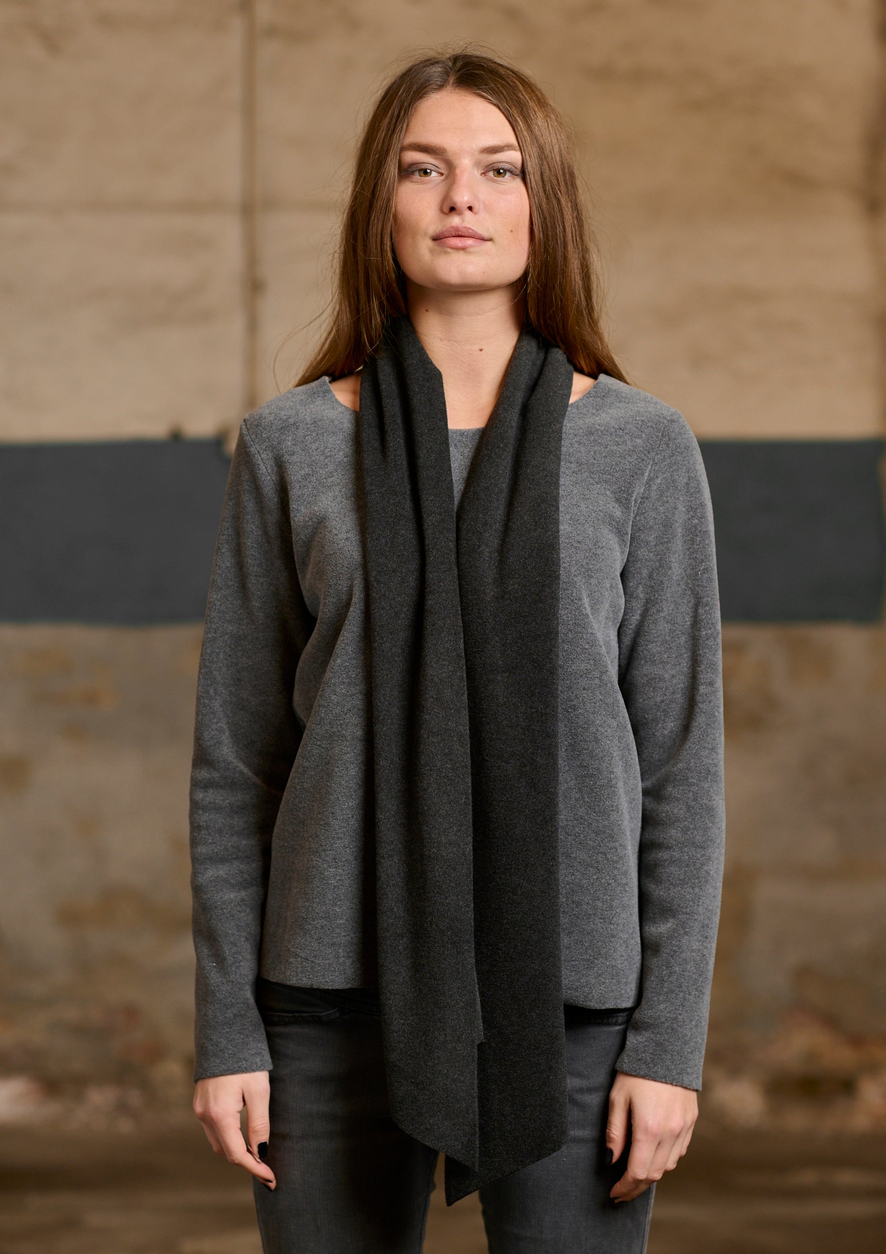 HENRIETTE STEFFENSEN COPENHAGEN BLUSE MIT SCHAL - 1325 BLUSER GREY/SOFT BLACK 647