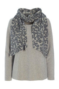 BLUSE MIT SCHAL - 1325 - SAND / LEOPARD