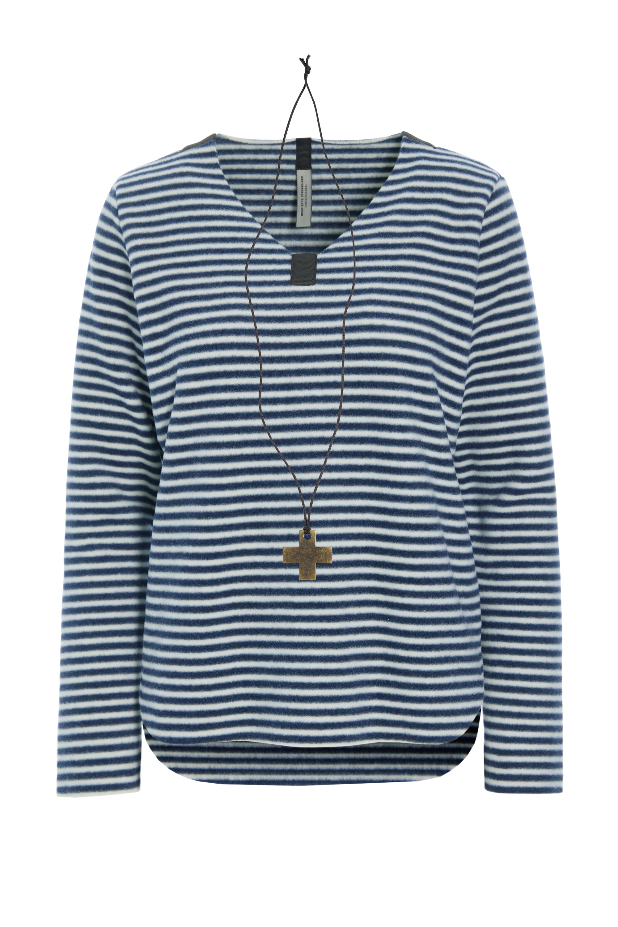 HENRIETTE STEFFENSEN COPENHAGEN BLUSE M/ HALSKETTE - 1362 BLUSER STRIPES DENIM & KIT 667