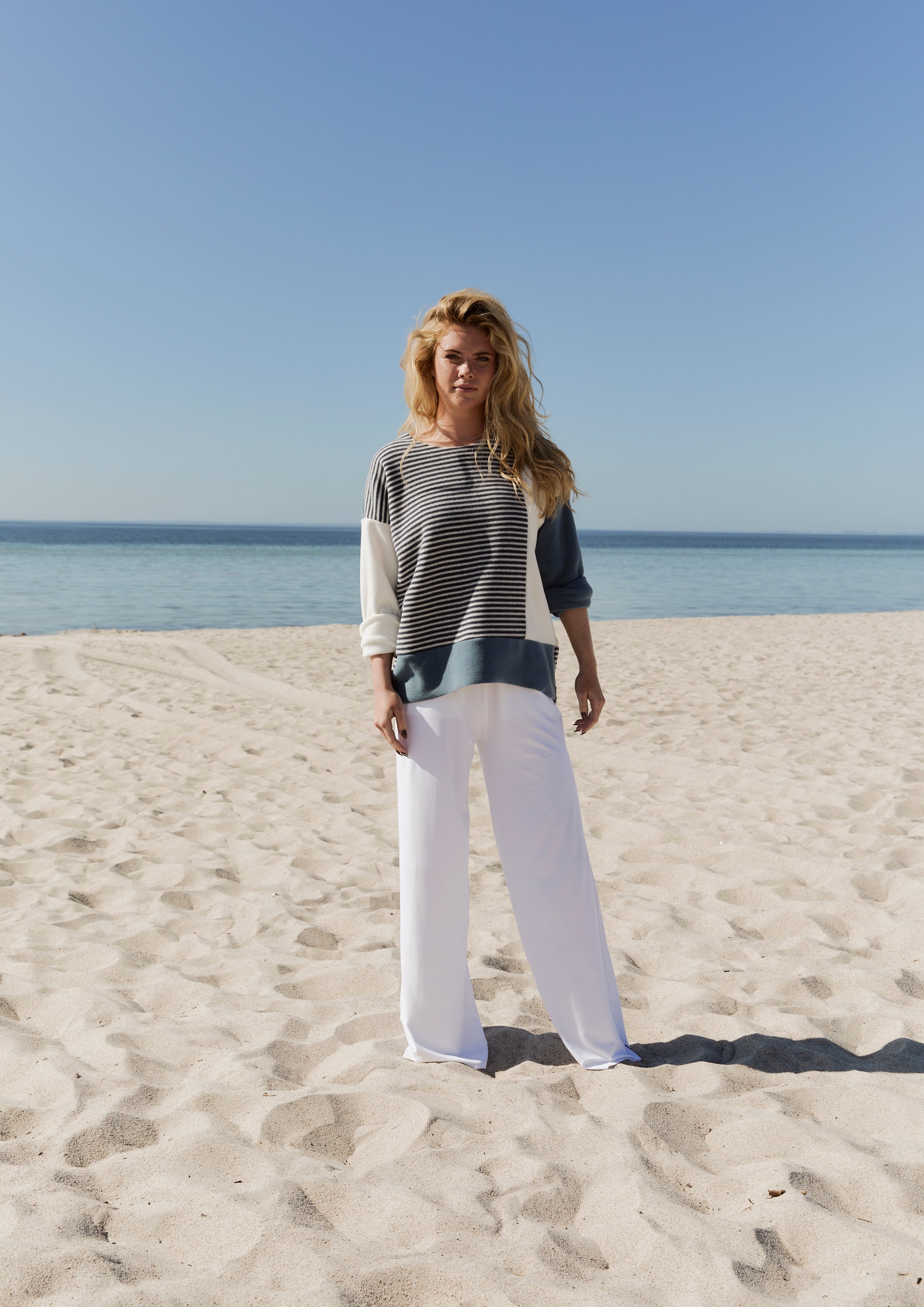 HENRIETTE STEFFENSEN COPENHAGEN BLUSE PATCH - 1407 BLUSER DUSTY BLUE/OW/BLUE STRIPE 473