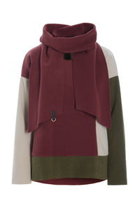BLUSE PATCH MIT SCHAL - 1412 - BORDEAUX/KIT/MOSS