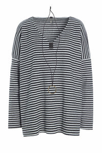 BLUSE V-AUSSCHNITT - 1336 - STRIPES B&W