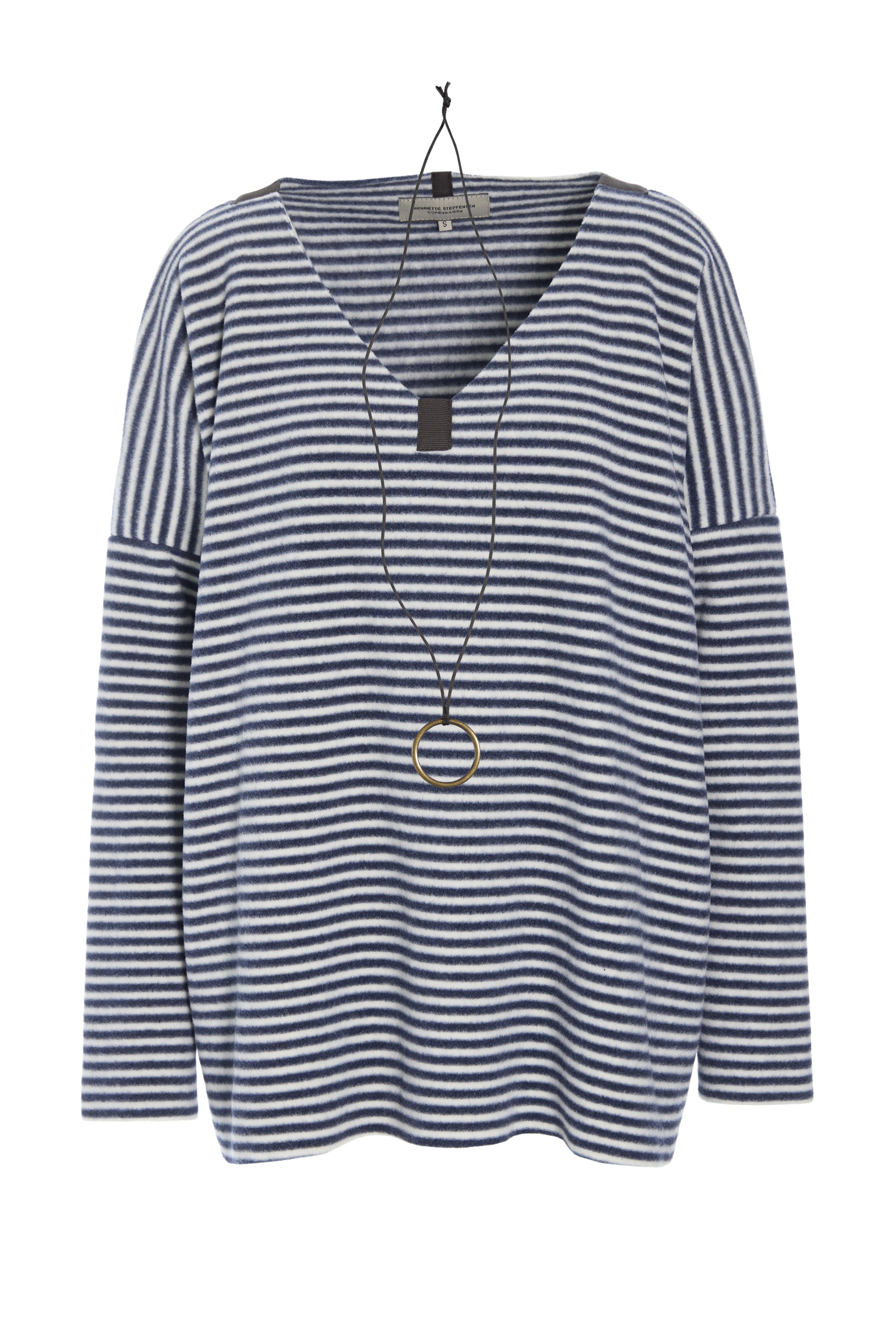 HENRIETTE STEFFENSEN COPENHAGEN BLUSE V-AUSSCHNITT - 1336 BLUSER STRIPES DENIM & KIT 667