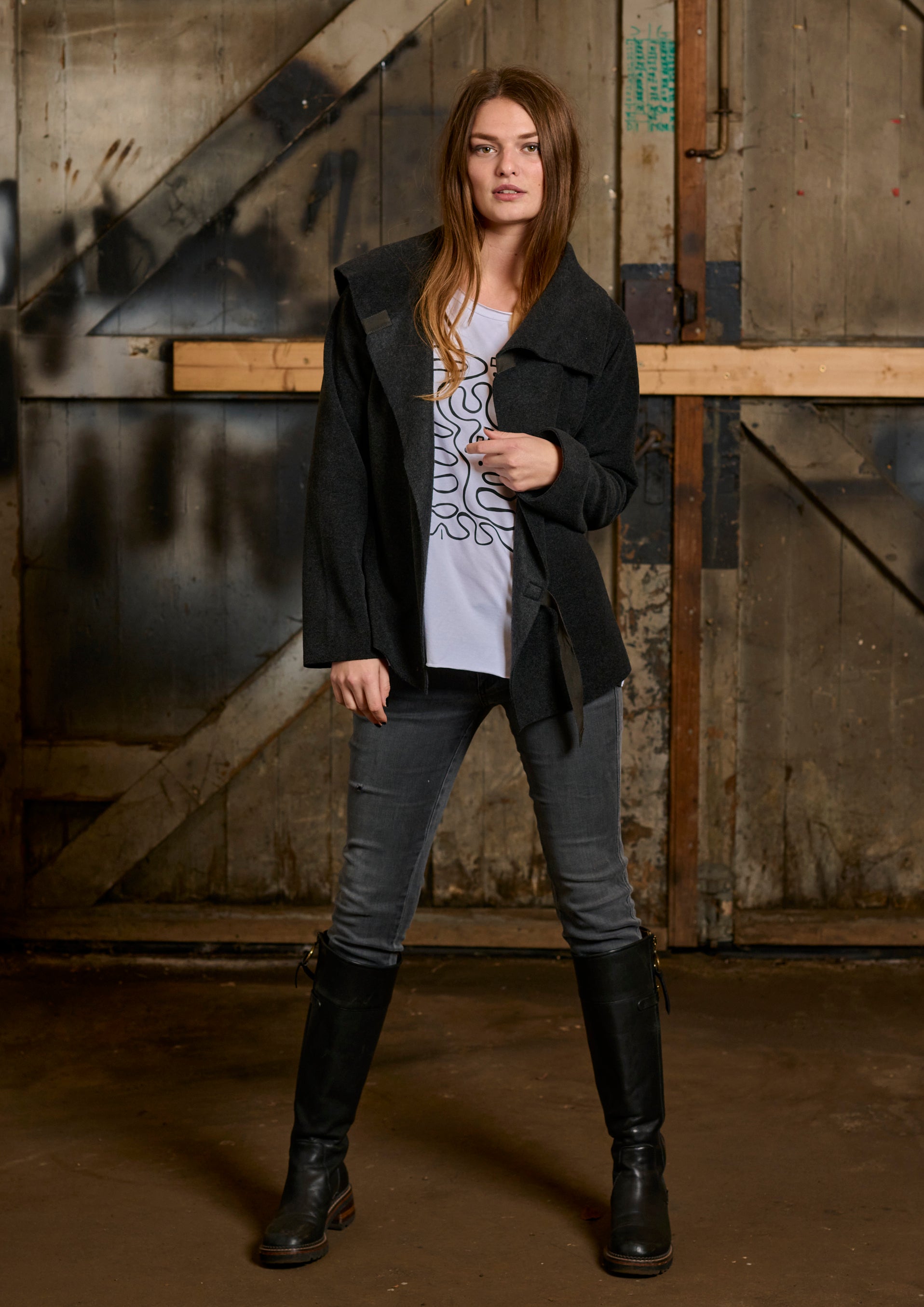 HENRIETTE STEFFENSEN COPENHAGEN FLEECE WICKELCARDIGAN - 7146 CARDIGANS SOFT BLACK 914