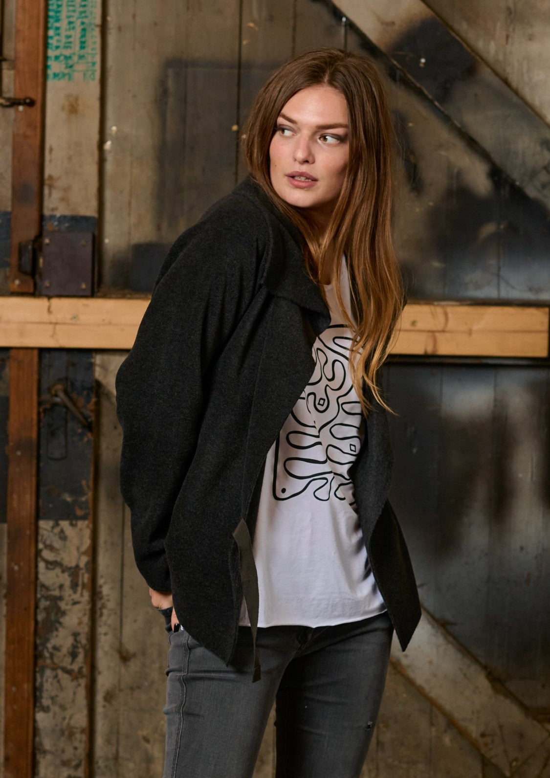 HENRIETTE STEFFENSEN COPENHAGEN FLEECE WICKELCARDIGAN - 7146 CARDIGANS SOFT BLACK 914