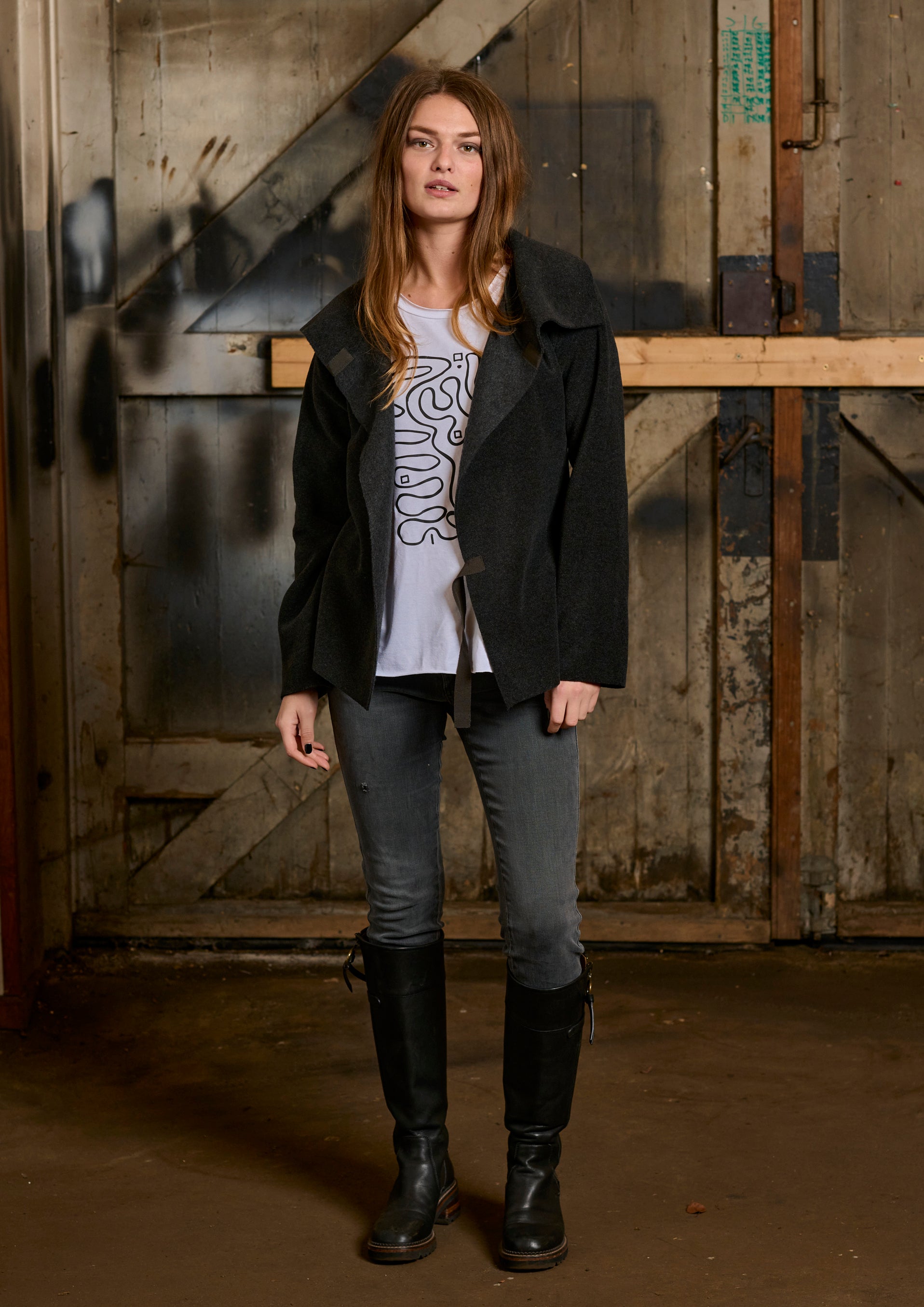 HENRIETTE STEFFENSEN COPENHAGEN FLEECE WICKELCARDIGAN - 7146 CARDIGANS SOFT BLACK 914