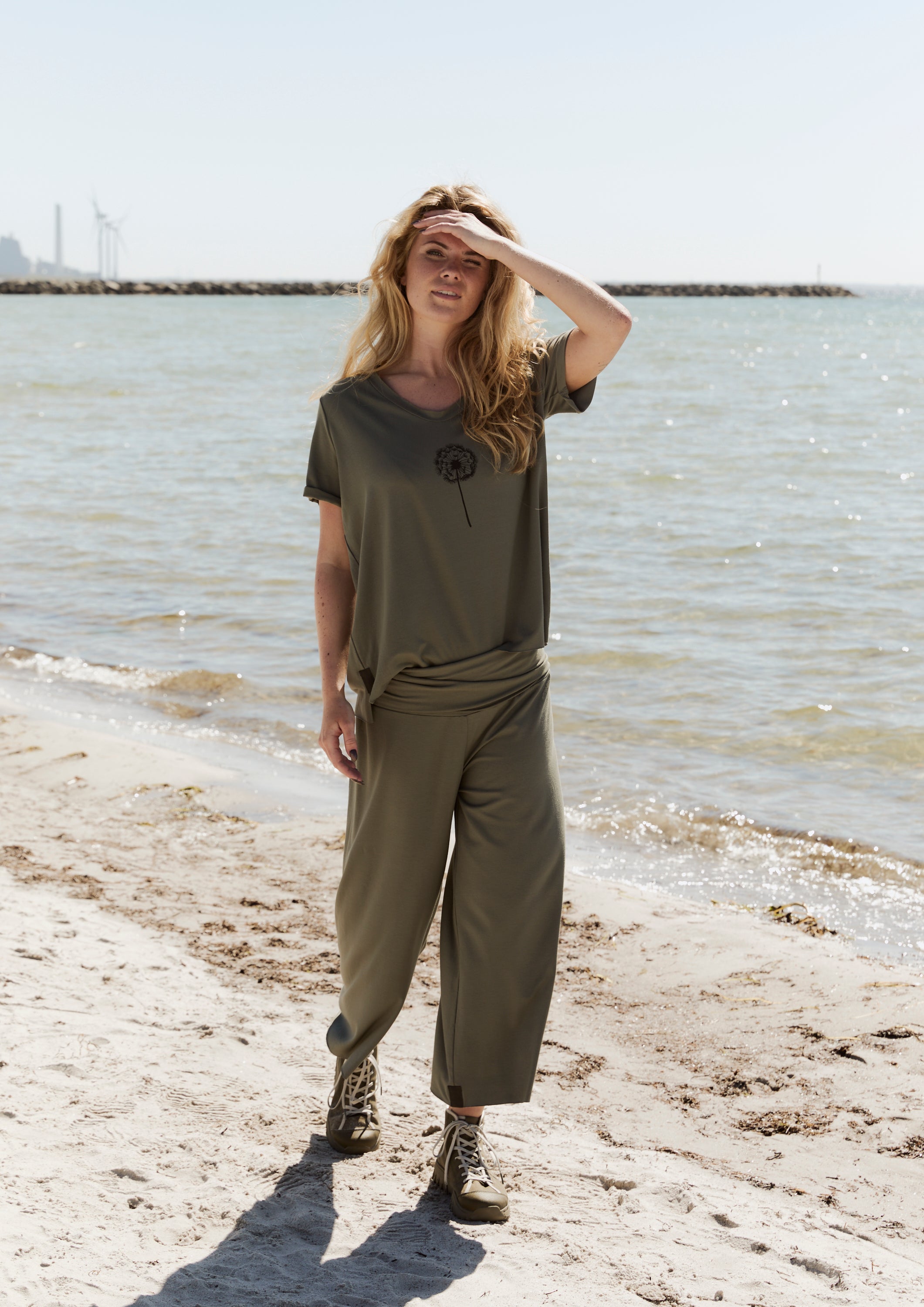 HENRIETTE STEFFENSEN COPENHAGEN HOSE MIT FALTEN AN DER TAILLE - 99017 BUKSER DUSTY GREEN 609