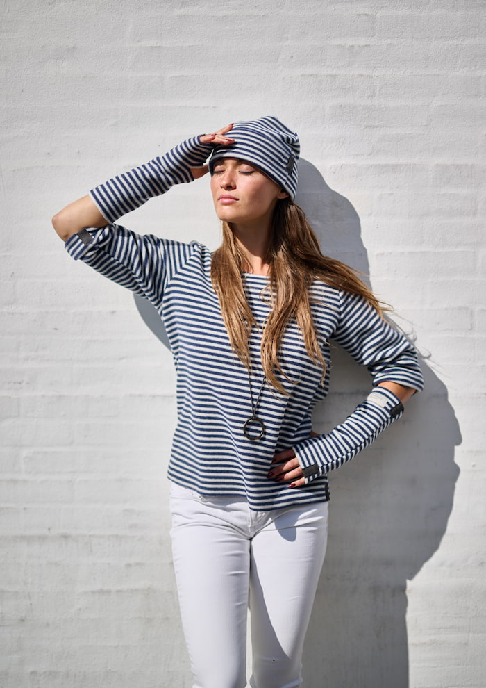 HENRIETTE STEFFENSEN COPENHAGEN HUT BEANIE - 4071 HATS STRIPES DENIM & KIT 667