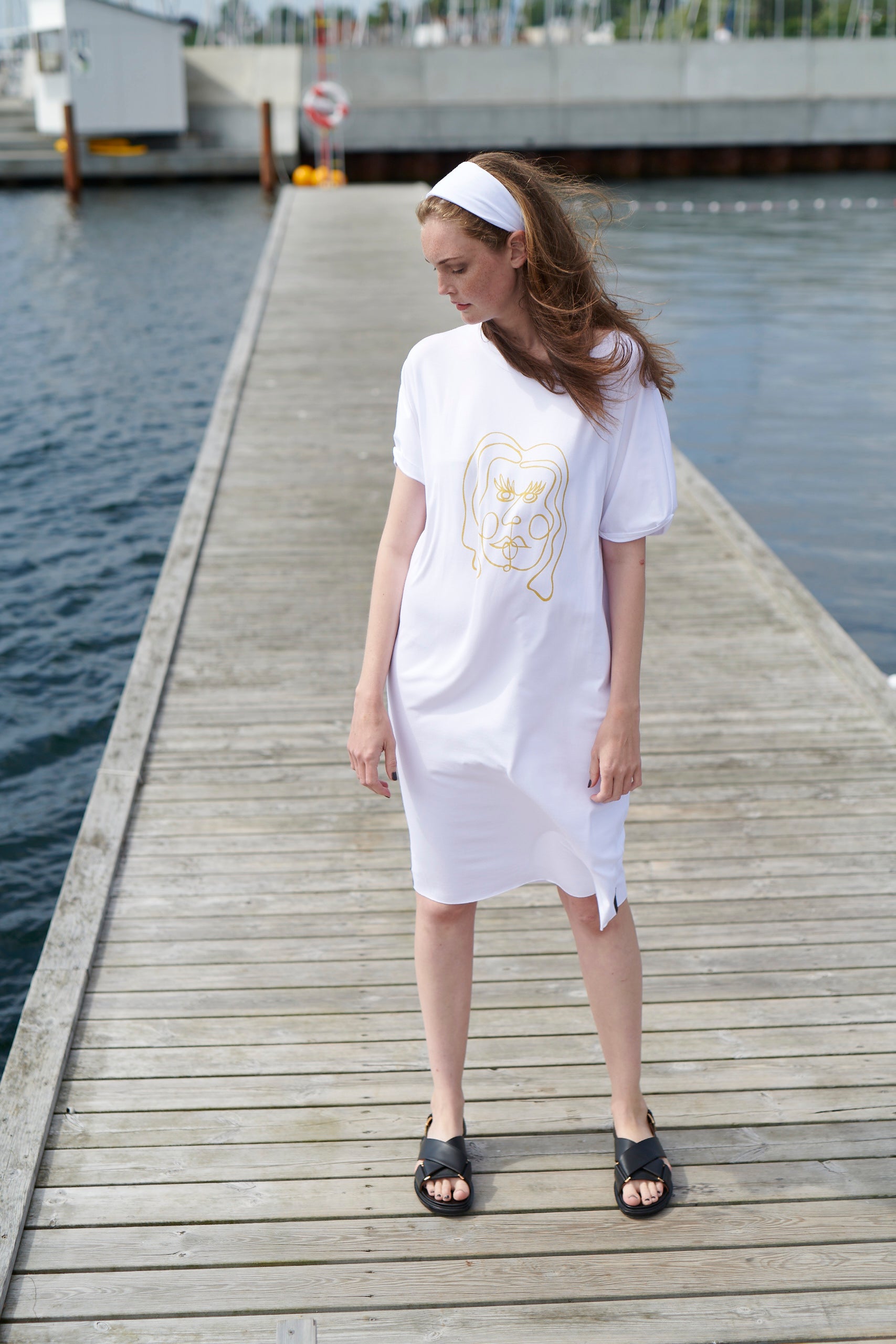 HENRIETTE STEFFENSEN COPENHAGEN KLEID GELBER DRUCKEN - 98037P KJOLER WHITE 816