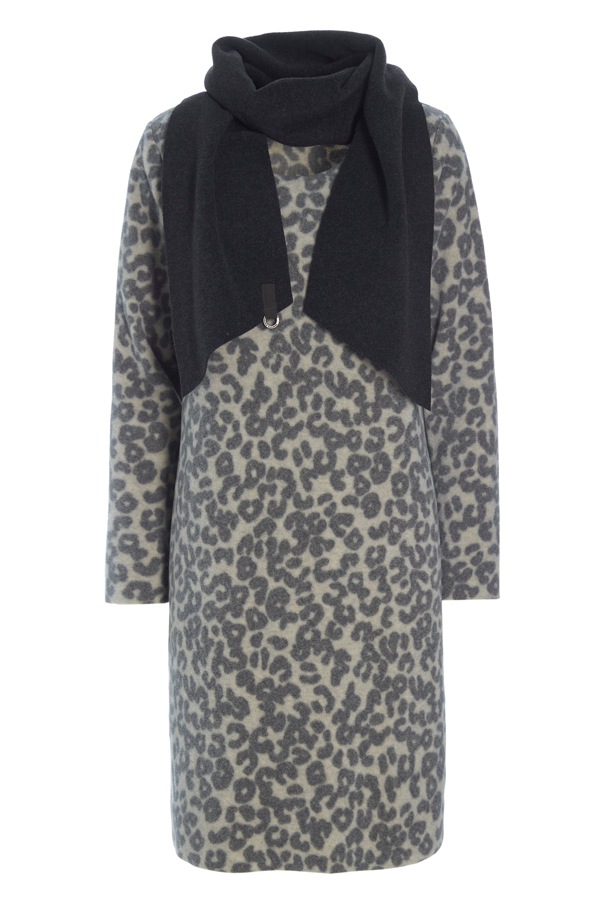 HENRIETTE STEFFENSEN COPENHAGEN KLEID MIT SCHAL - 3226P KJOLER LEOPARD / SOFT BLACK 472