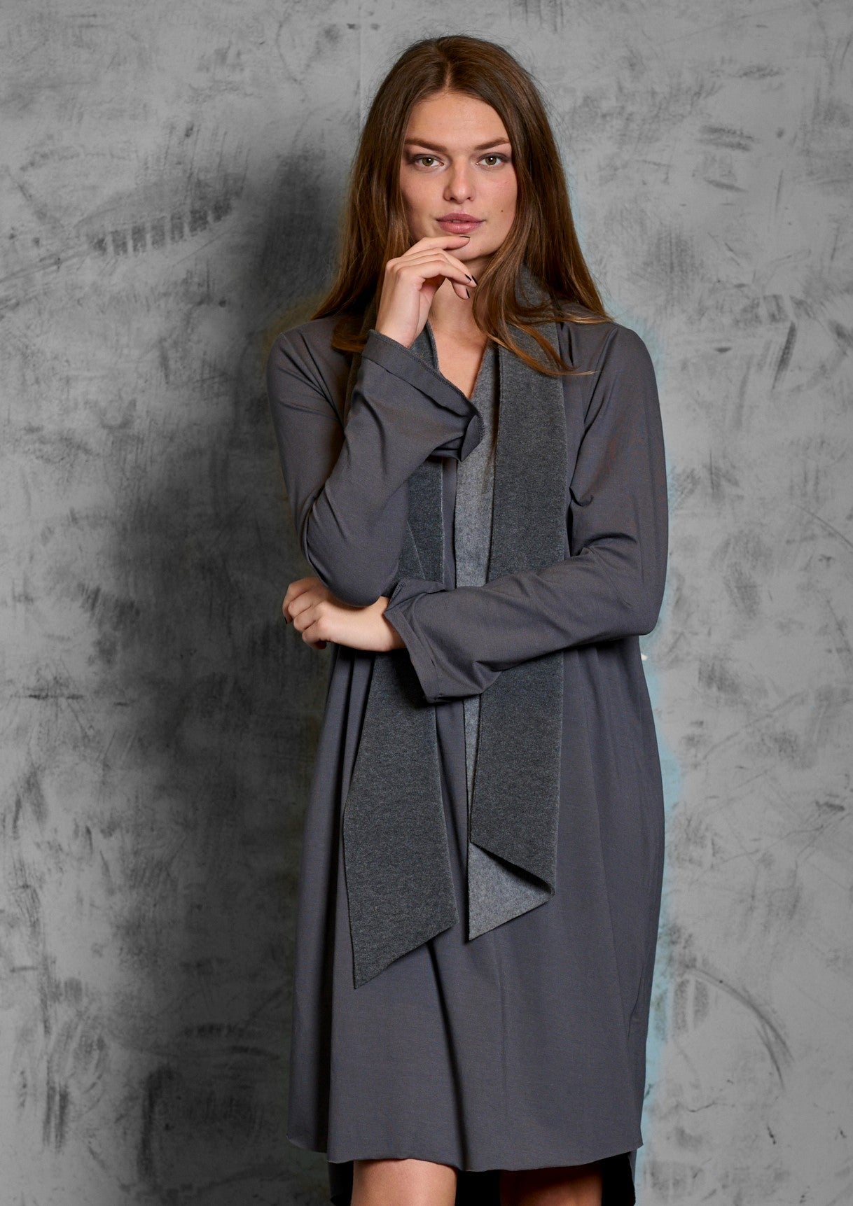 HENRIETTE STEFFENSEN COPENHAGEN KLEID M/SCHAL - 8042MIX KJOLER GREY/GREY 649