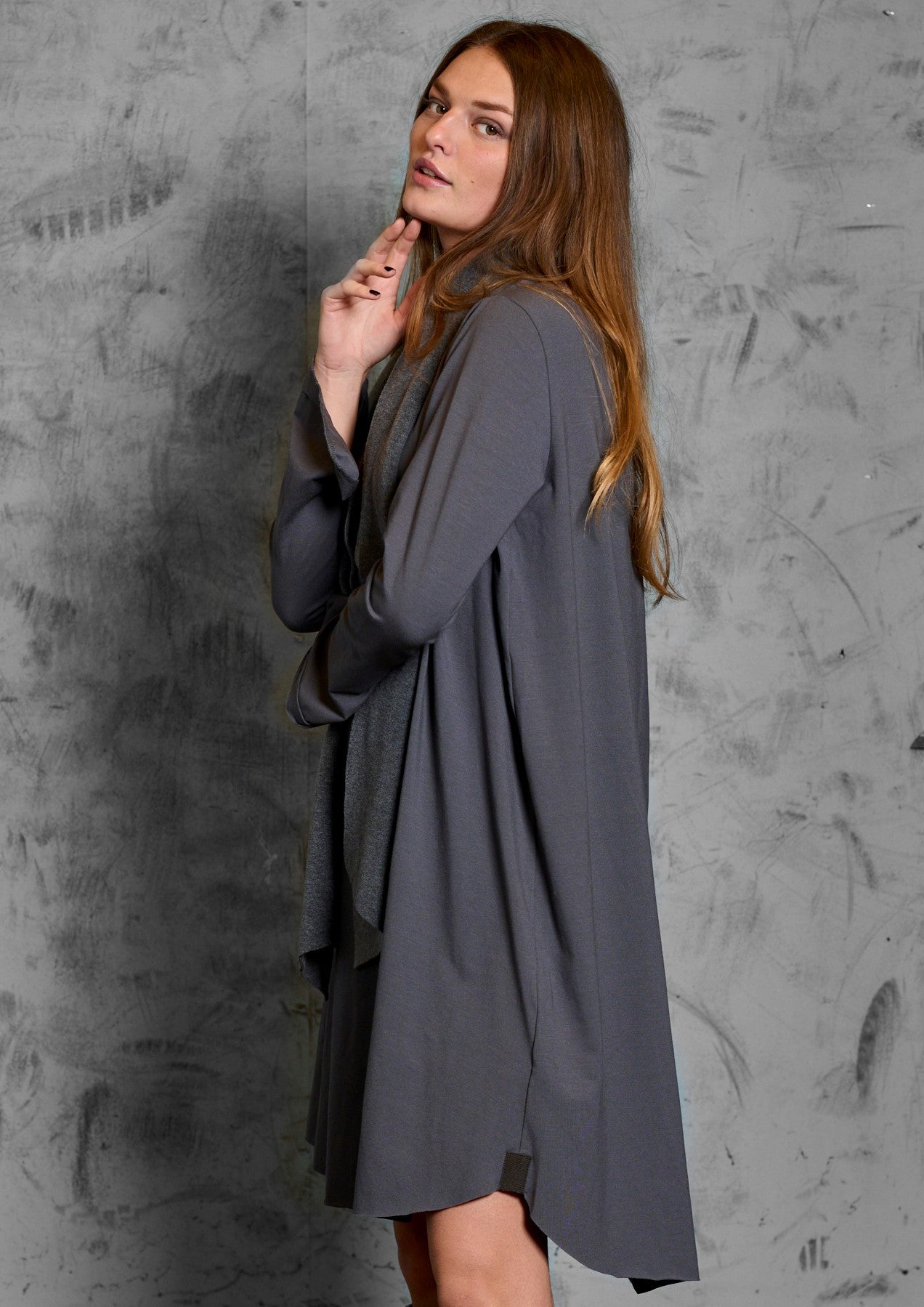 HENRIETTE STEFFENSEN COPENHAGEN KLEID M/SCHAL - 8042MIX KJOLER GREY/GREY 649