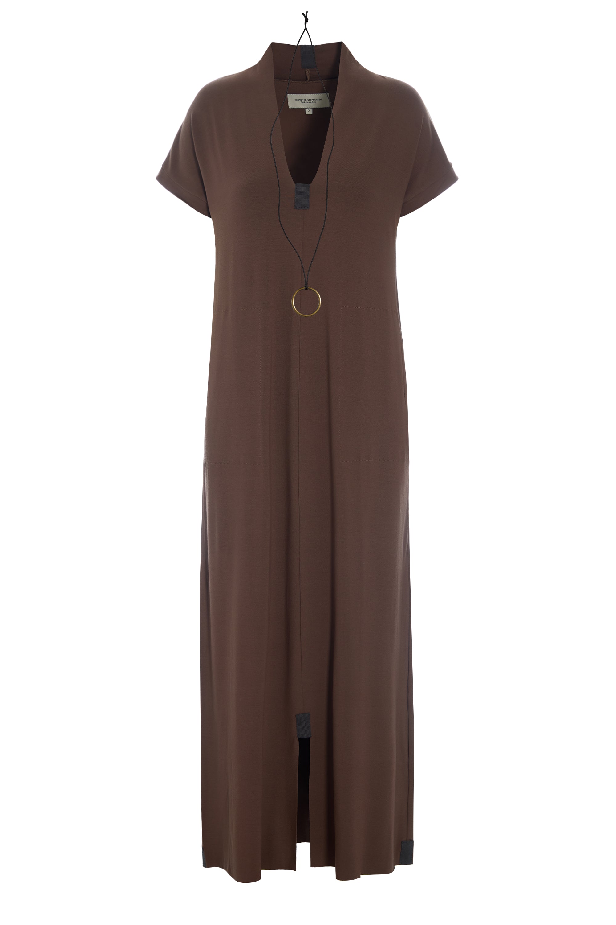 HENRIETTE STEFFENSEN COPENHAGEN LANGE KLEID V-AUSSCHNITT - 98067 KJOLER CHOCOLATE 844