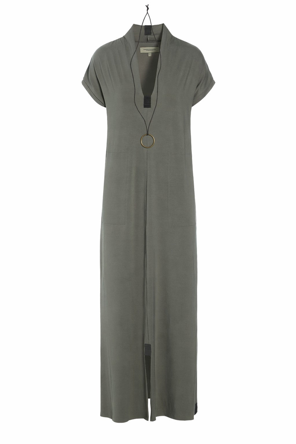 HENRIETTE STEFFENSEN COPENHAGEN LANGE KLEID V-AUSSCHNITT - 98067 KJOLER DUSTY GREEN 609