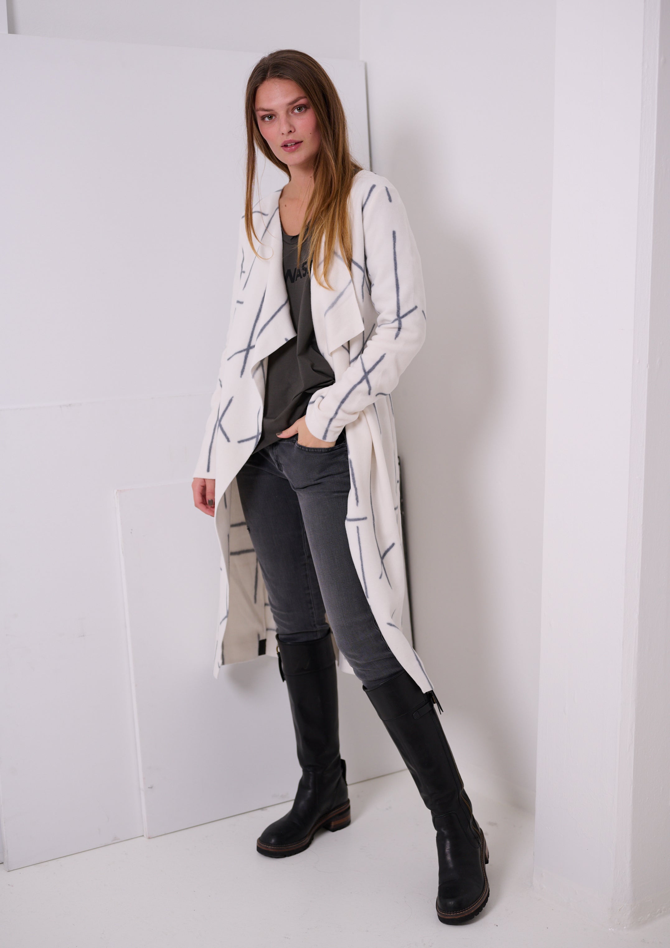 HENRIETTE STEFFENSEN COPENHAGEN LANG CARDIGAN - 7114P CARDIGANS CHECK PRINT 112