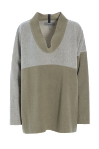 NW SWEATER MIT KRAGEN - 1314 - OLIVE/SAND