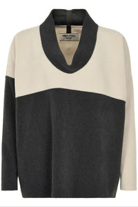 NW SWEATER MIT KRAGEN - 1314 - SOFT BLACK/WINTER WHITE
