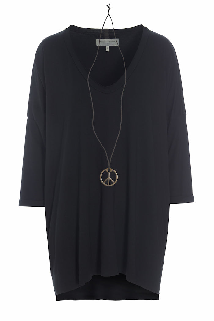 HENRIETTE STEFFENSEN COPENHAGEN OVERSIZED BLUSE V-AUSSCHNITT - 96078 BLUSER BLACK 900