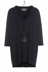 OVERSIZED BLUSE V-AUSSCHNITT - 96078 - BLACK