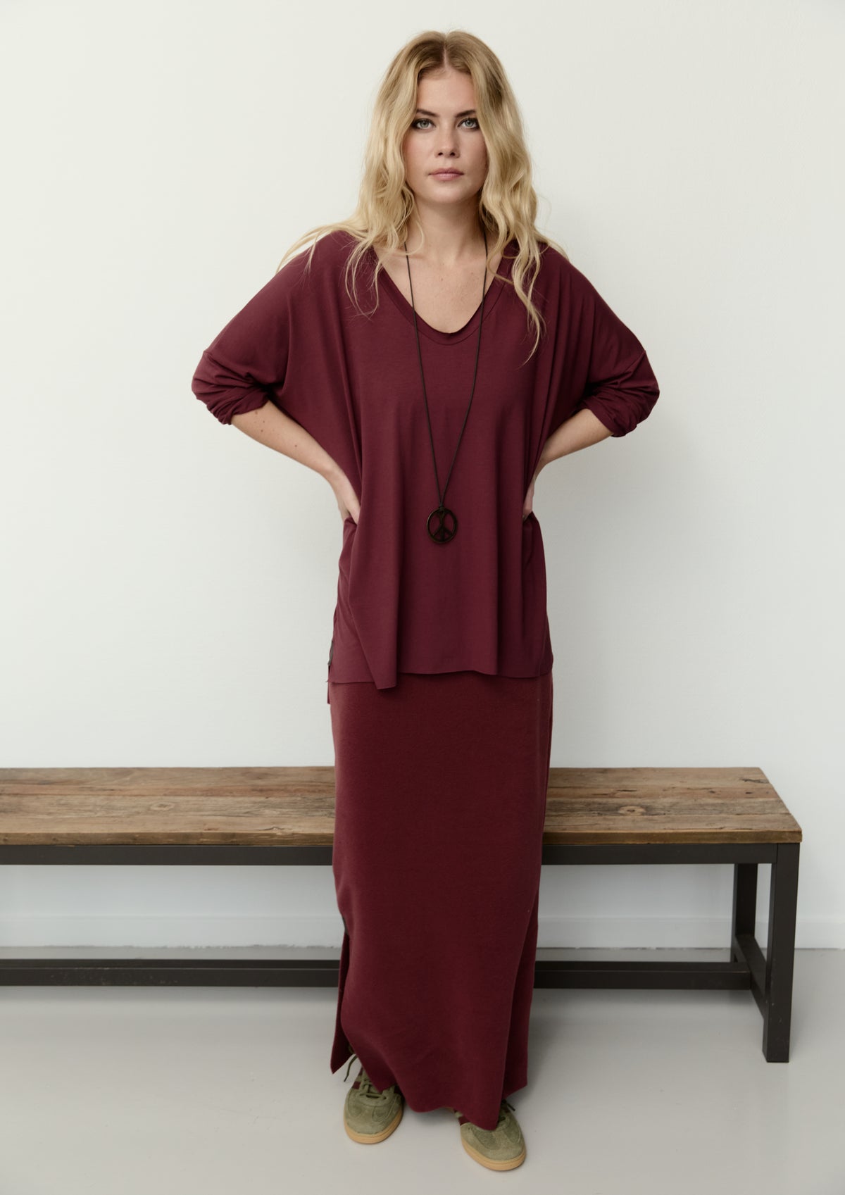 HENRIETTE STEFFENSEN COPENHAGEN OVERSIZED BLUSE V-AUSSCHNITT - 96078 BLUSER BORDEAUX 474