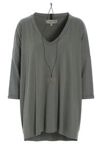 OVERSIZED BLUSE V-AUSSCHNITT - 96078 - DUSTY GREEN