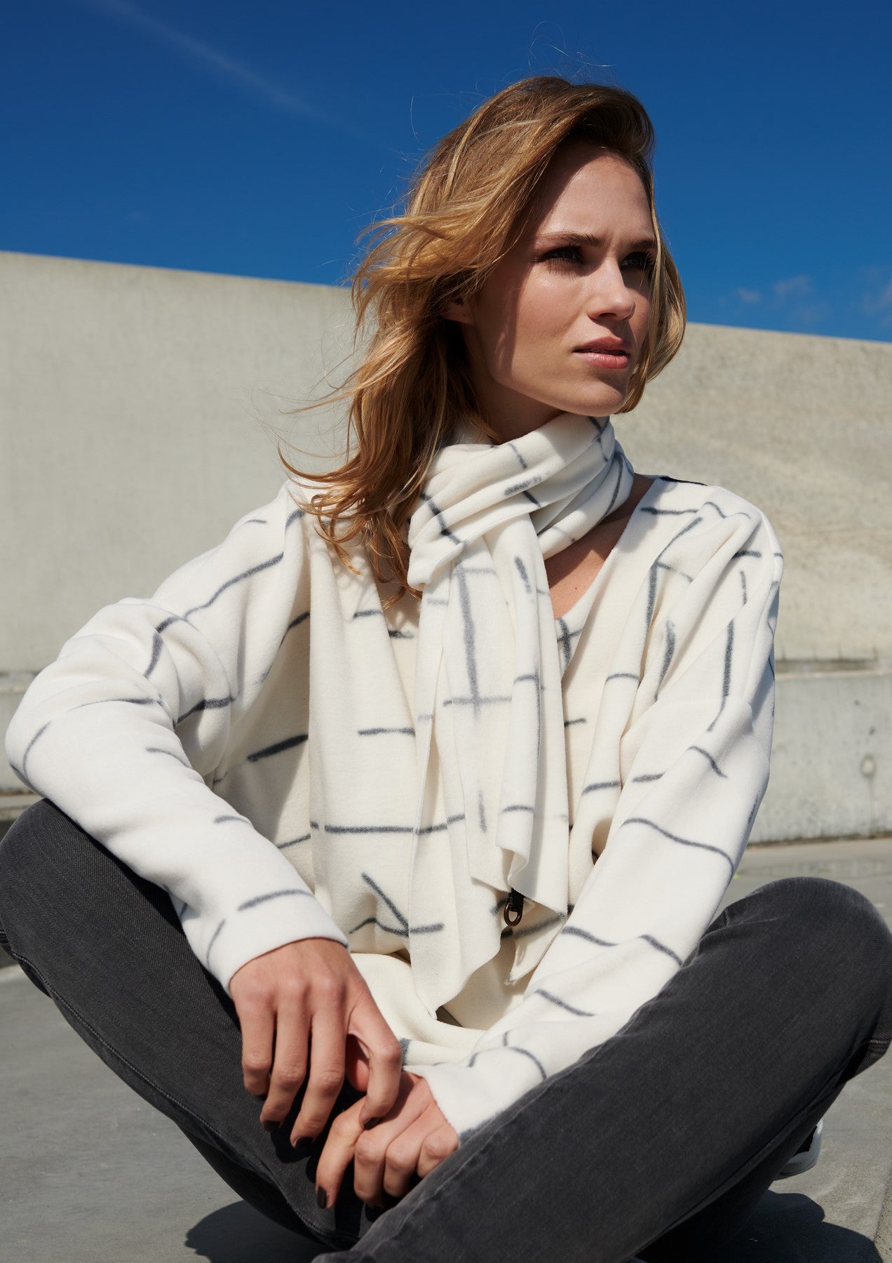 HENRIETTE STEFFENSEN COPENHAGEN SWEATER MIT SCHAL - 1338P SWEATERS fleece CHECK PRINT 112