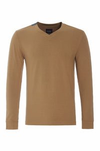 T-SHIRT V-AUSSCHNITT LANGARM - 1021C - CAMEL