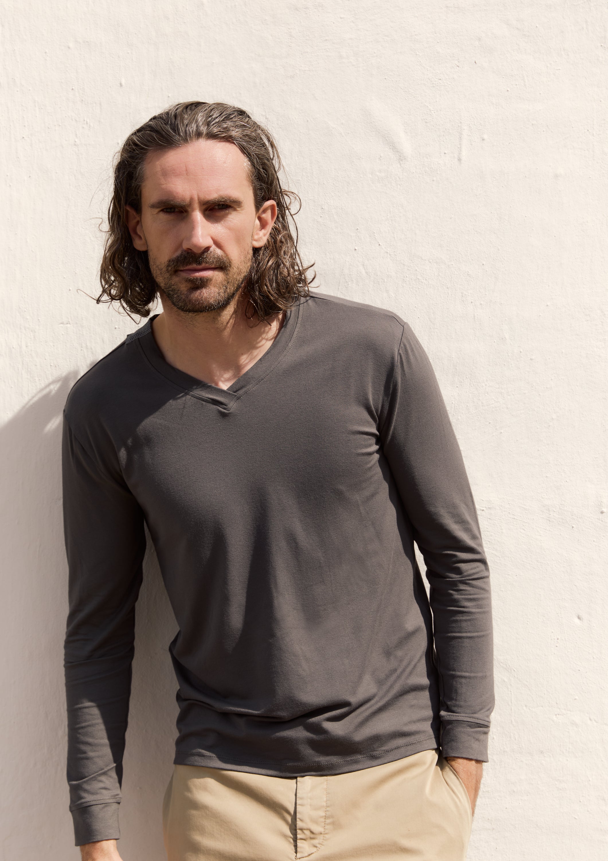 CARL BY STEFFENSEN COPENHAGEN T-SHIRT V-AUSSCHNITT LANGARM - 1021C T-SHIRTS GREY 905