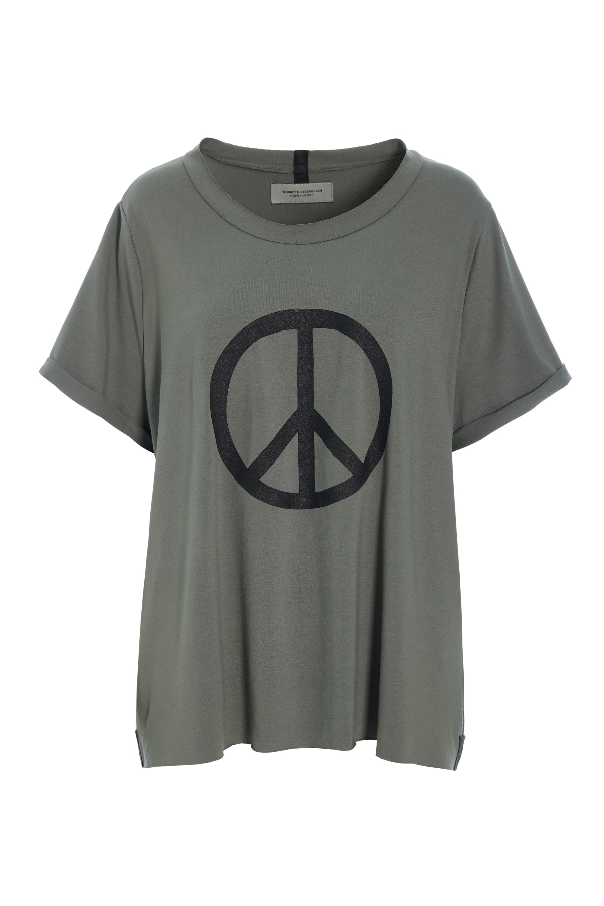 HENRIETTE STEFFENSEN COPENHAGEN TEE PEACE PRINT - 96066 T-SHIRTS DUSTY GREEN 609