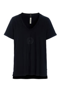 V-NECK TEE FLOWER - 96105 FLOWER - BLACK